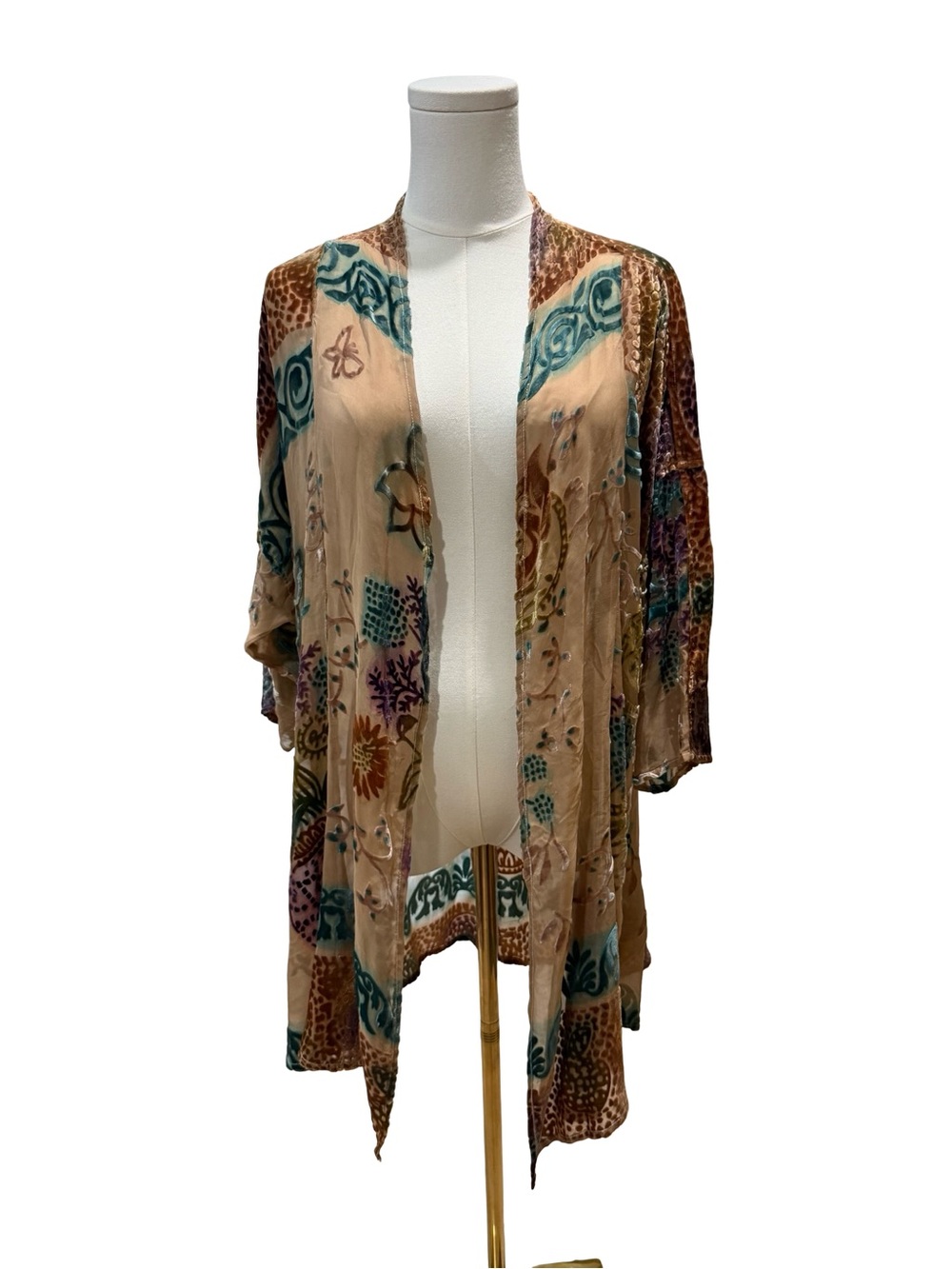Vintage Ethos 100% Silk Burnout Velvet Kimono Cardigan Small